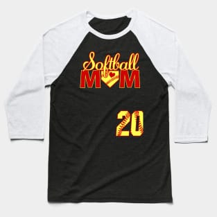 Softball Mom #20 Softball Jersey Favorite Player Biggest Fan Heart Twenty Baseball T-Shirt